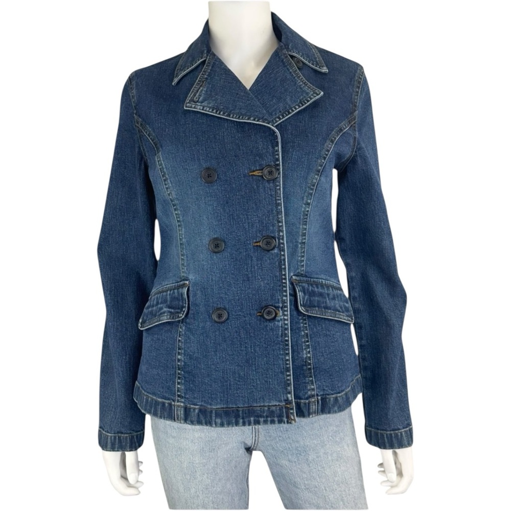 Ann Taylor Blue Denim Double Breasted Jacket Size 2 K0662